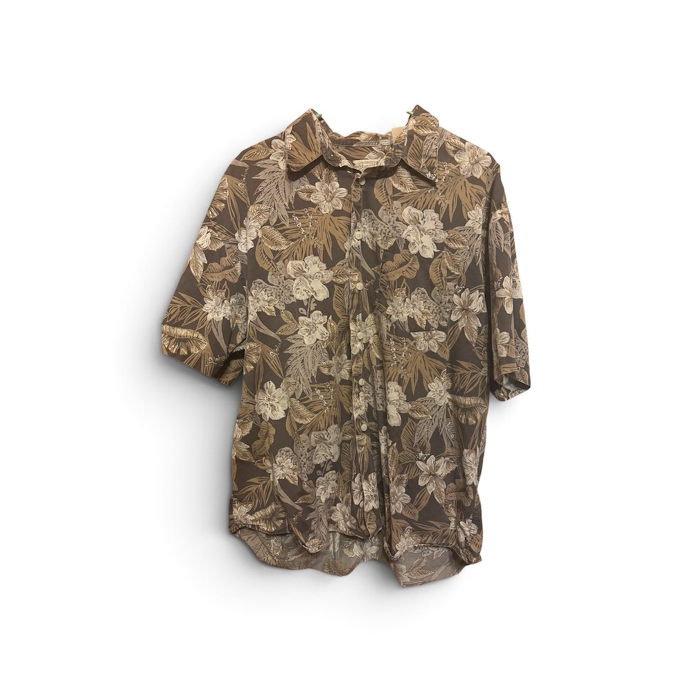 St. John's Bay Brown and Cream Floral Short-Sleeve Button-Down Shirt